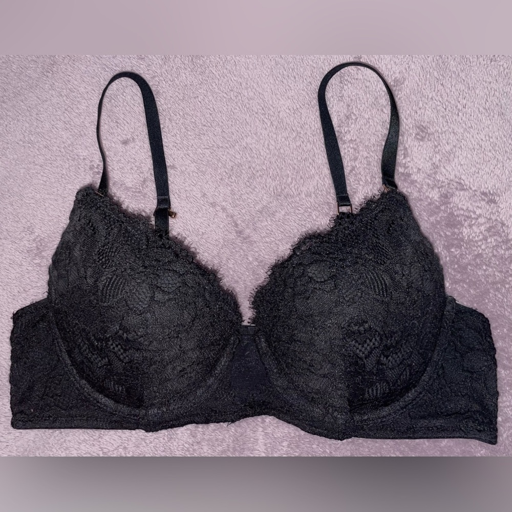 Aerie Black Lace Push-Up Bra with Removable Padding - Size: 36B